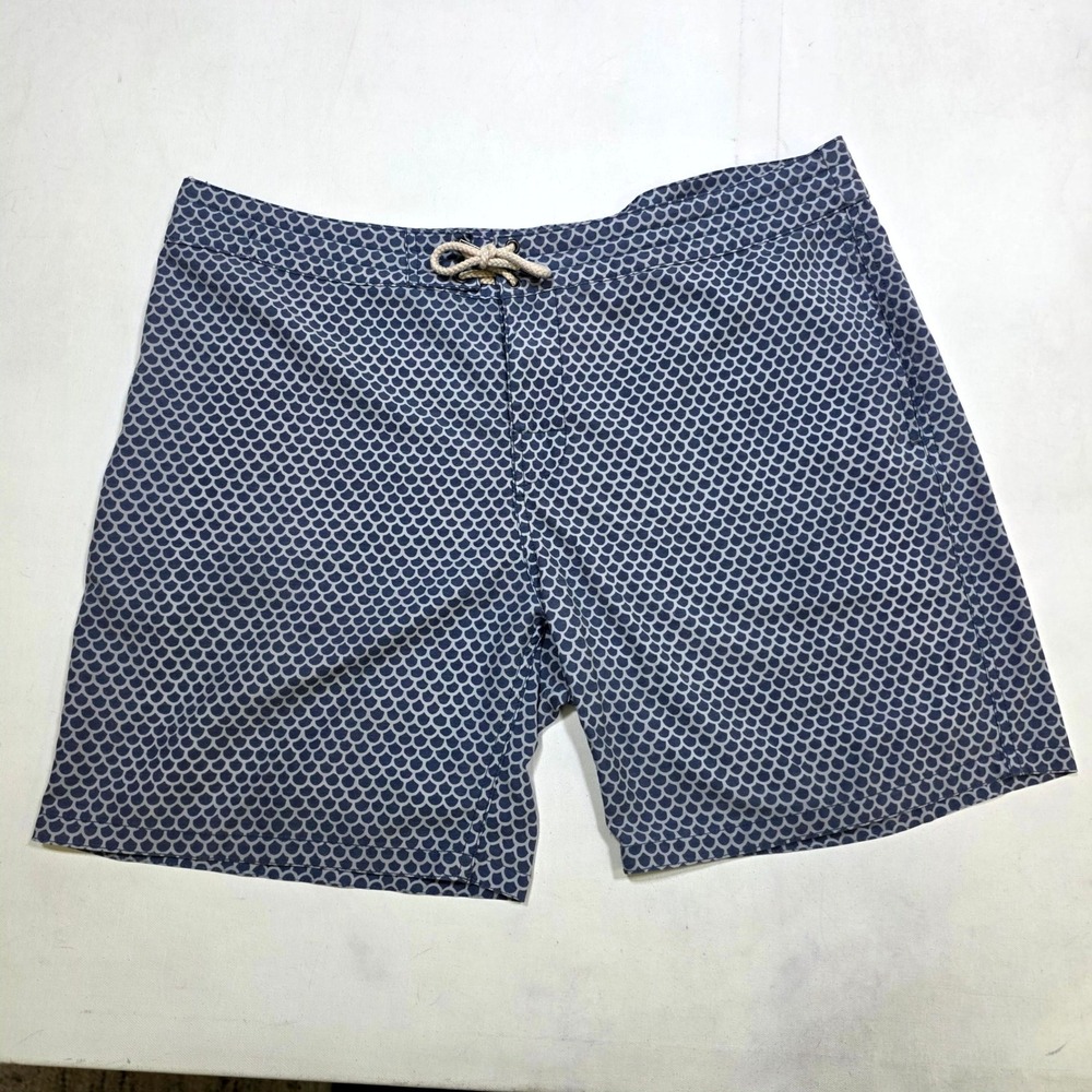 Faherty Board Shorts Mens 40 Blue Fish Scale Pattern Recycled Swim Trunks